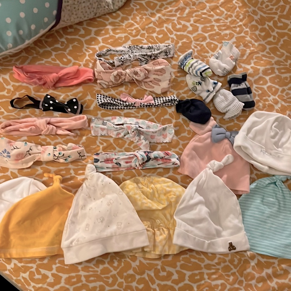 Baby girl headbands and beanies lot